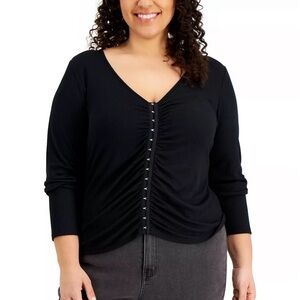 New Hippie Rose Trendy Plus Size Ruched Hook-and-Eye-Front Top 2X, shirt